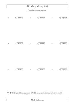 Dividing Pound Sterling Amounts by One-Digit Divisors