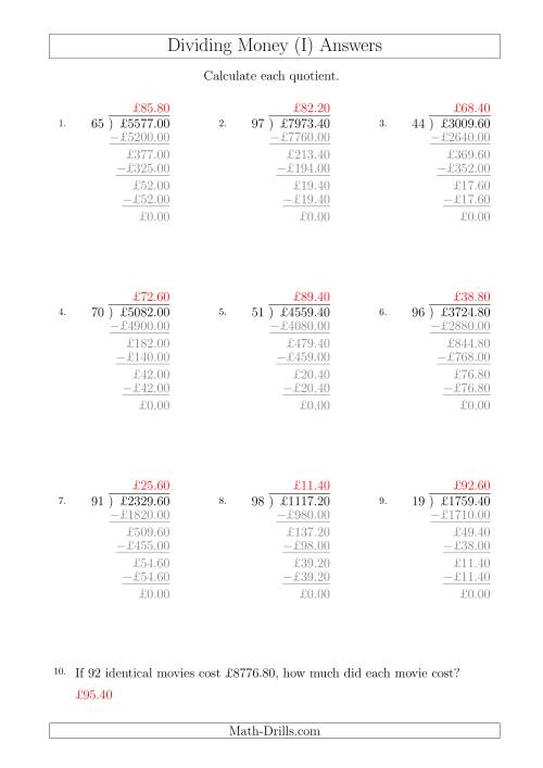 Dividing Pound Sterling Amounts in Increments of 20 Pence by Two-Digit