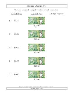 Making Change from Canadian $20 Bills