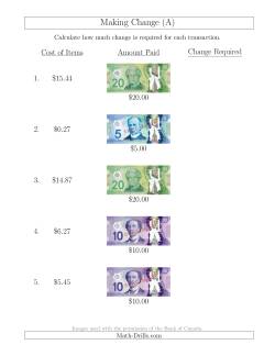 Making Change from Canadian Bills up to $20