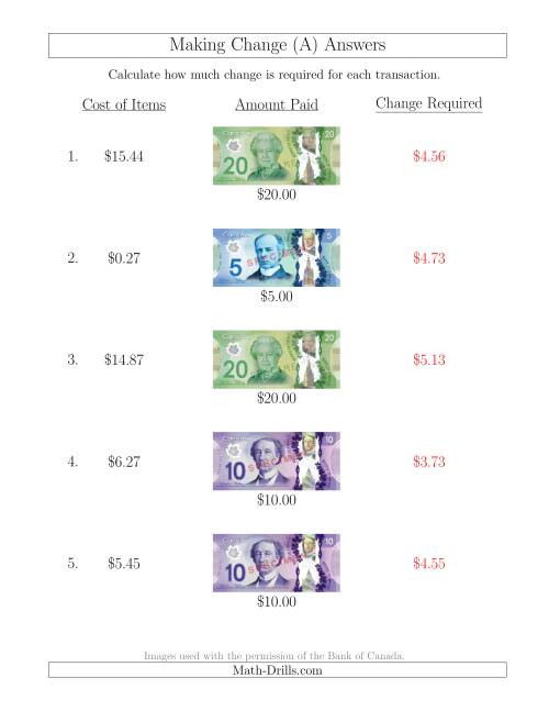 making change from canadian bills up to 20 a