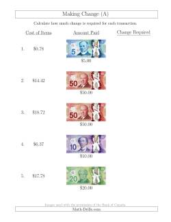 Making Change from Canadian Bills up to $50