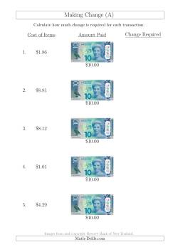 Making Change from New Zealand $10 Banknotes