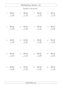 Multiplying Euro Amounts in Increments of 20 Cents by Two-Digit Multipliers