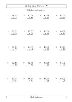 Multiplying Pound Sterling Amounts in Increments of 1 Penny by Two-Digit Multipliers (U.K.)