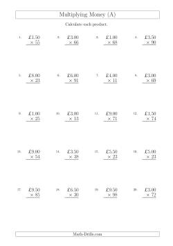 Multiplying Pound Sterling Amounts in Increments of 50 Pence by Two-Digit Multipliers (U.K.)