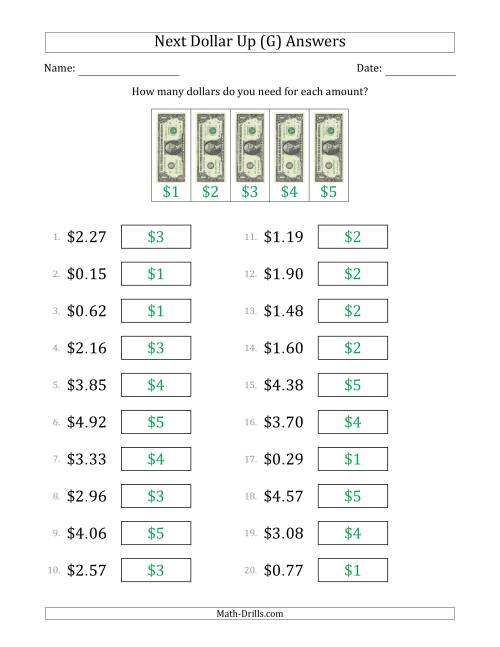The Next Dollar Up Strategy with Amounts to $5 (U.S.) (G) Math Worksheet Page 2