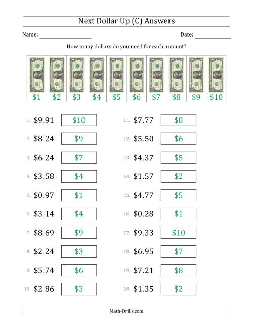 The Next Dollar Up Strategy with Amounts to $10 (U.S.) (C) Math Worksheet Page 2