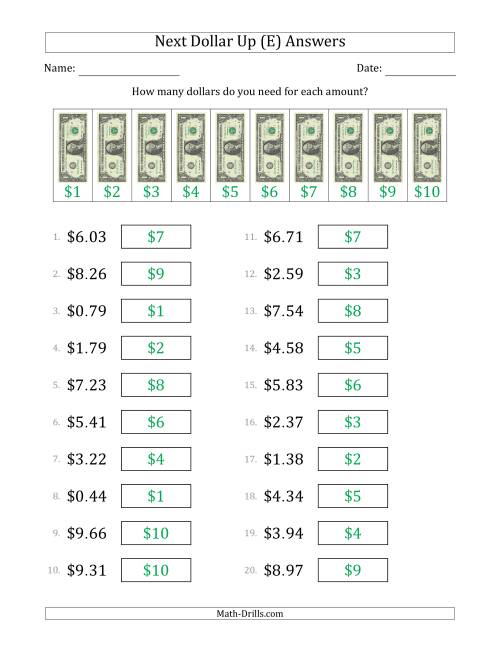 The Next Dollar Up Strategy with Amounts to $10 (U.S.) (E) Math Worksheet Page 2