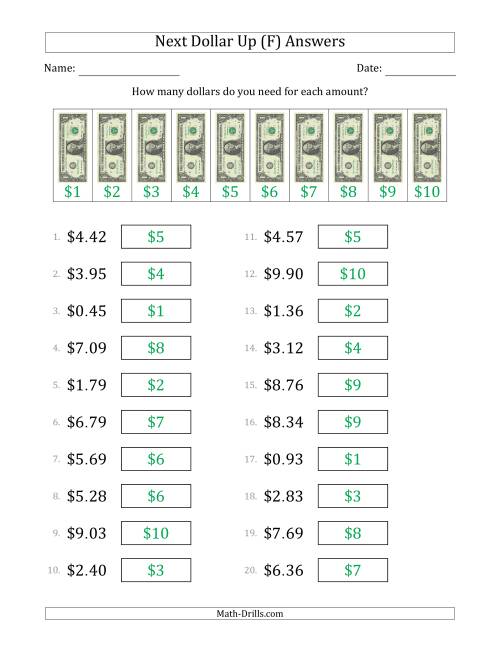 The Next Dollar Up Strategy with Amounts to $10 (U.S.) (F) Math Worksheet Page 2