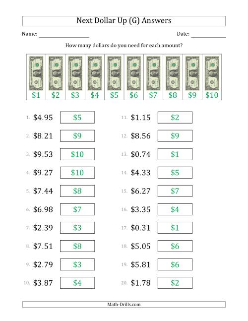 The Next Dollar Up Strategy with Amounts to $10 (U.S.) (G) Math Worksheet Page 2