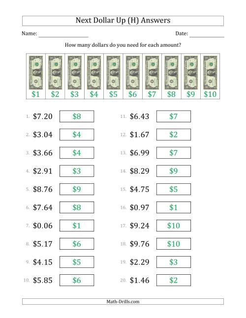 The Next Dollar Up Strategy with Amounts to $10 (U.S.) (H) Math Worksheet Page 2