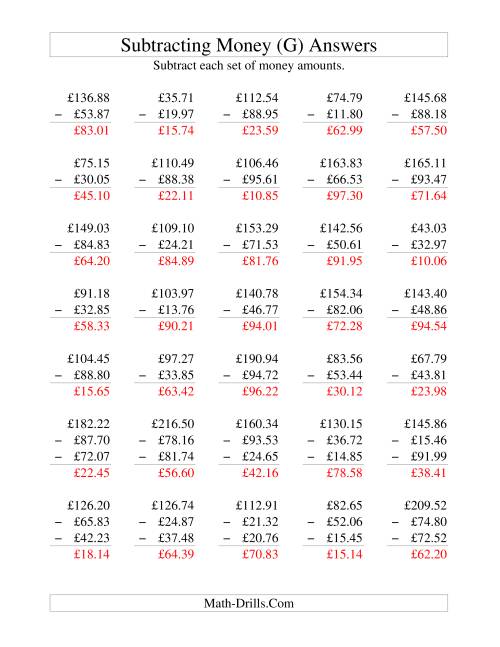 The Subtracting British Money to £100 (G) Math Worksheet Page 2