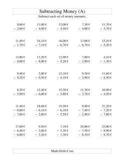 Subtracting Euro Money to €10 -- Increments of 10 Euro Cents