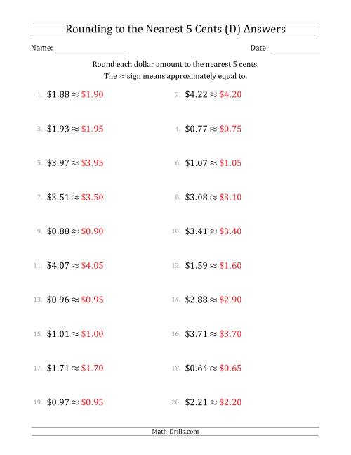 The Rounding dollar amounts to the nearest 5 cents (D) Math Worksheet Page 2