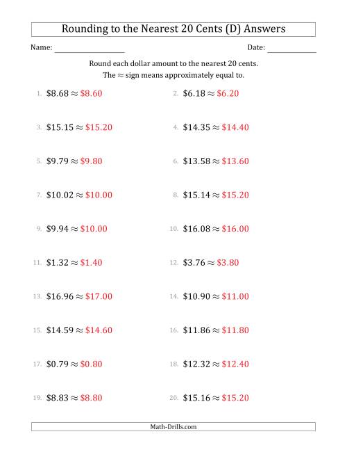 rounding dollar amounts to the nearest 20 cents d