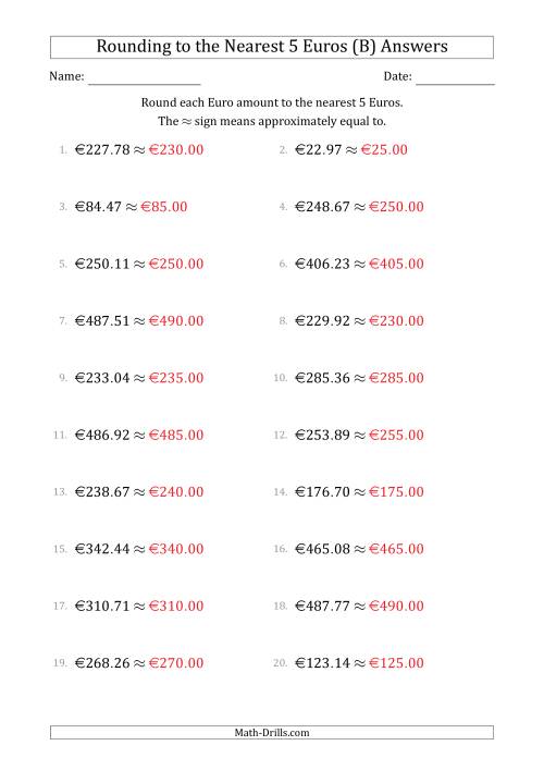 The Rounding Euro amounts to the nearest 5 Euros (B) Math Worksheet Page 2