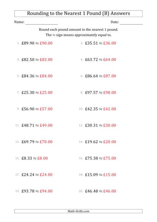 Rounding Pound Amounts To The Nearest 1 Pound (B)