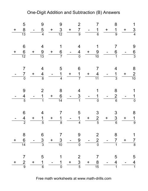 The Adding and Subtracting Single-Digit Numbers (B) Math Worksheet Page 2