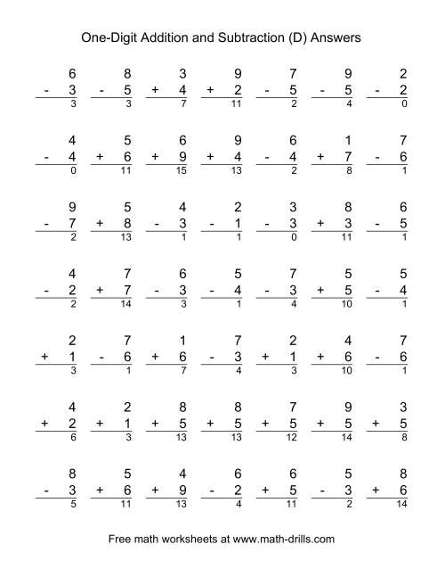 The Adding and Subtracting Single-Digit Numbers (D) Math Worksheet Page 2