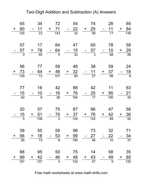 The Adding and Subtracting Two-Digit Numbers (A) Math Worksheet Page 2