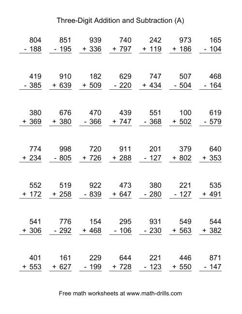 Adding And Subtracting Three Digit Numbers A 