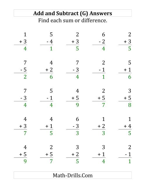 The Adding and Subtracting with Facts From 1 to 5 (G) Math Worksheet Page 2