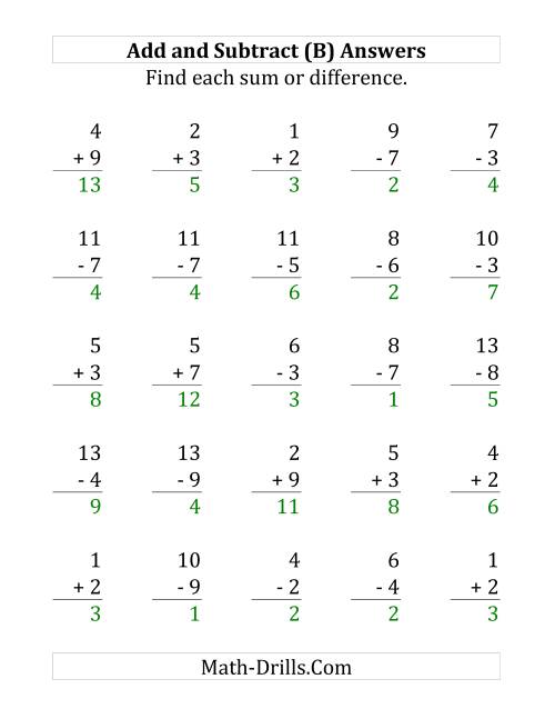 The Adding and Subtracting with Facts From 1 to 9 (B) Math Worksheet Page 2