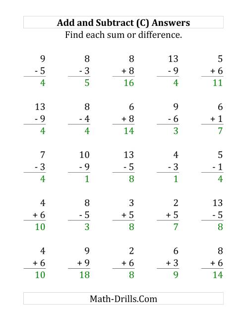 The Adding and Subtracting with Facts From 1 to 9 (C) Math Worksheet Page 2