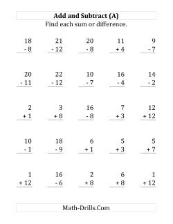 Adding and Subtracting with Facts From 1 to 12