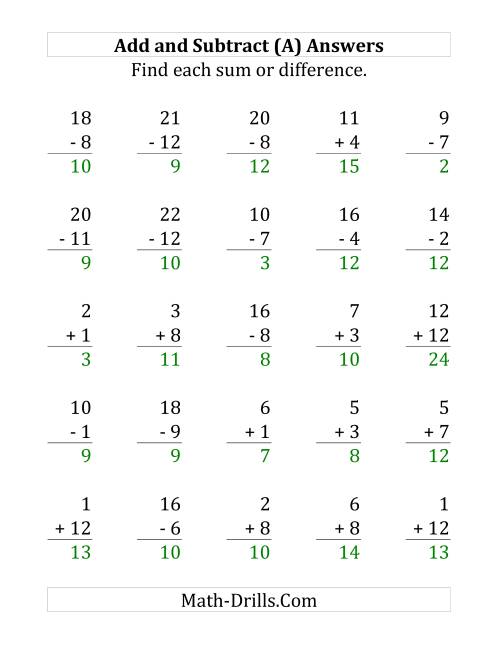 The Adding and Subtracting with Facts From 1 to 12 (Large Print) Math Worksheet Page 2