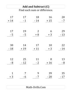 Adding and Subtracting with Facts From 1 to 20 (C) Mixed Operations ...