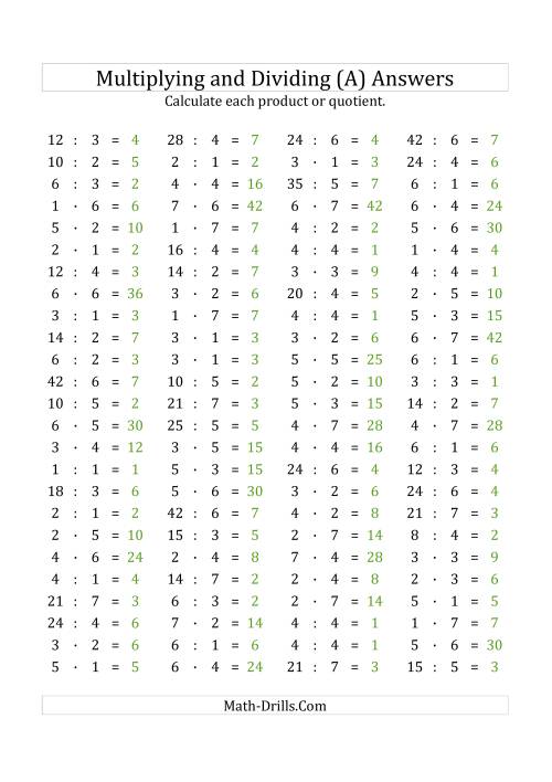 100 Horizontal Multiplication/Division Questions (Facts 1 to 7) Euro ...