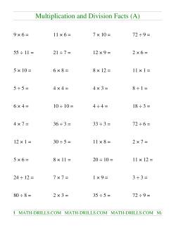 Multiplying and Dividing Facts to 144