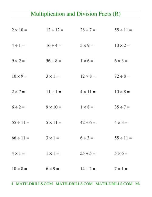 The Multiplying and Dividing Facts to 144 (R) Math Worksheet