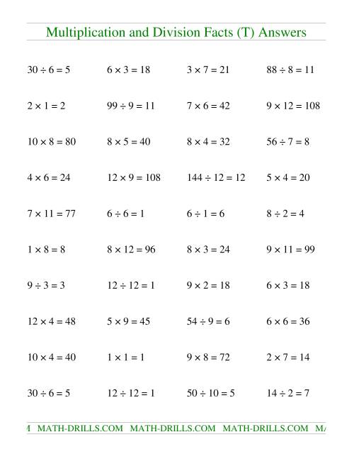 The Multiplying and Dividing Facts to 144 (T) Math Worksheet Page 2