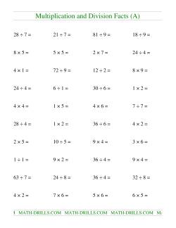 Multiplying and Dividing Facts to 81