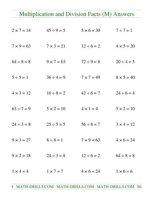 The Multiplying and Dividing Facts to 81 (M) Math Worksheet Page 2