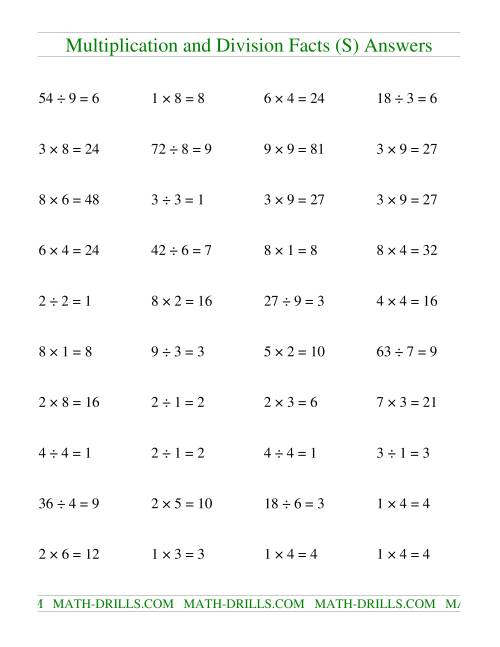 The Multiplying and Dividing Facts to 81 (S) Math Worksheet Page 2