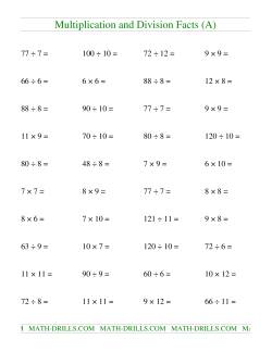 Multiplying and Dividing Facts from 36 to 144