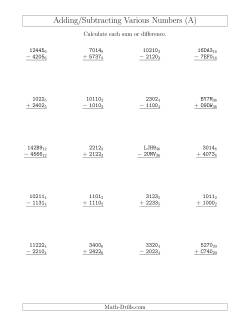 Adding and Subtracting Various Base Numbers