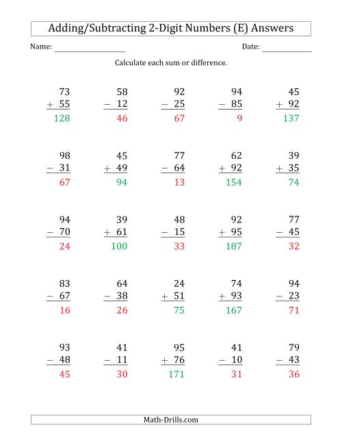 The 2-Digit Plus/Minus 2-Digit Addition and Subtraction with SOME Regrouping (E) Math Worksheet Page 2