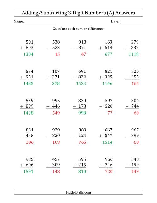 Adding And Subtracting 3 Digit Numbers