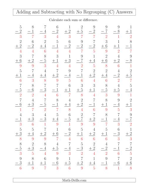 mixed addition and subtraction of single digit numbers with no