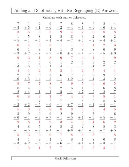 The Mixed Addition and Subtraction of Single-Digit Numbers with No Regrouping (E) Math Worksheet Page 2