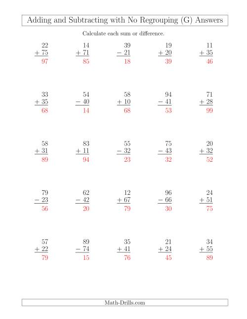 mixed addition and subtraction of two digit numbers with no regrouping g