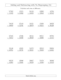 Mixed Addition and Subtraction of Five-Digit Numbers with No Regrouping