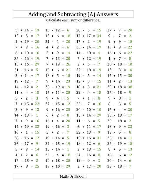 Addition And Subtraction Facts To 20 Art valley