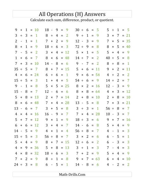 100 horizontal mixed operations questions facts 1 to 9 h