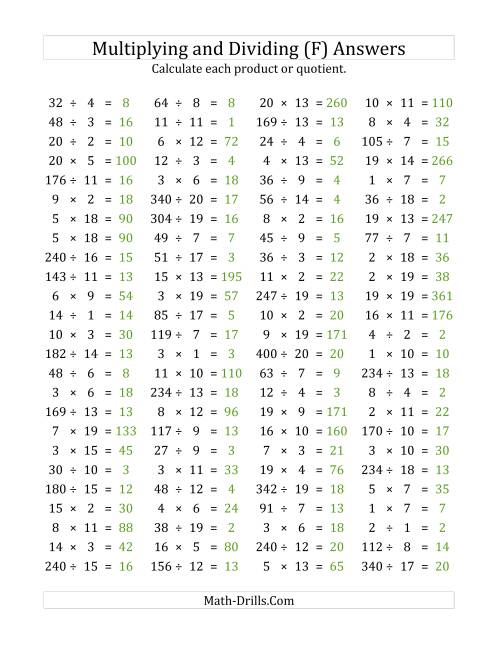 100 horizontal multiplicationdivision questions facts 1